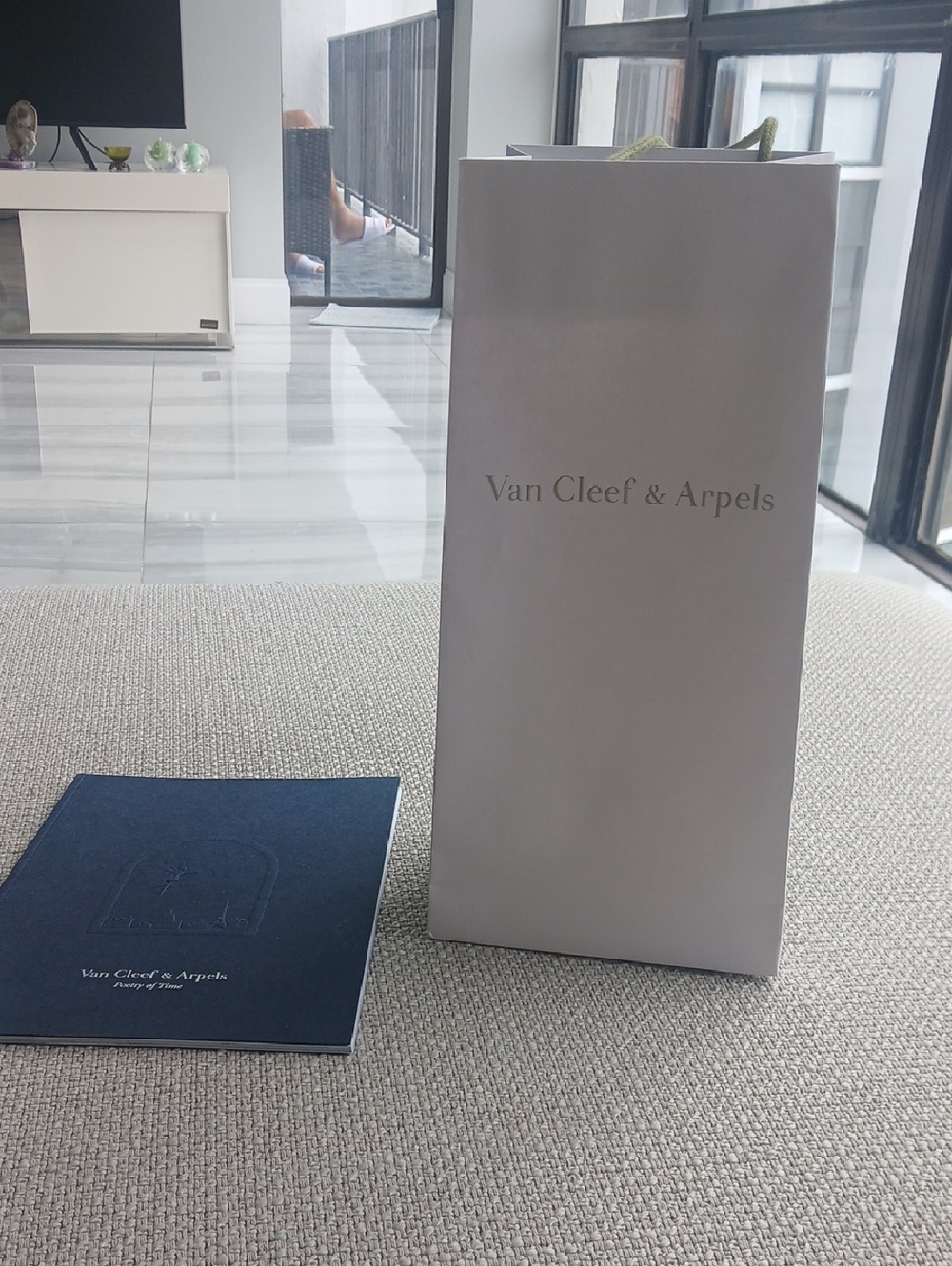 Van Cleef & Arpels Gray Paper Gift Bag with Navy Booklet